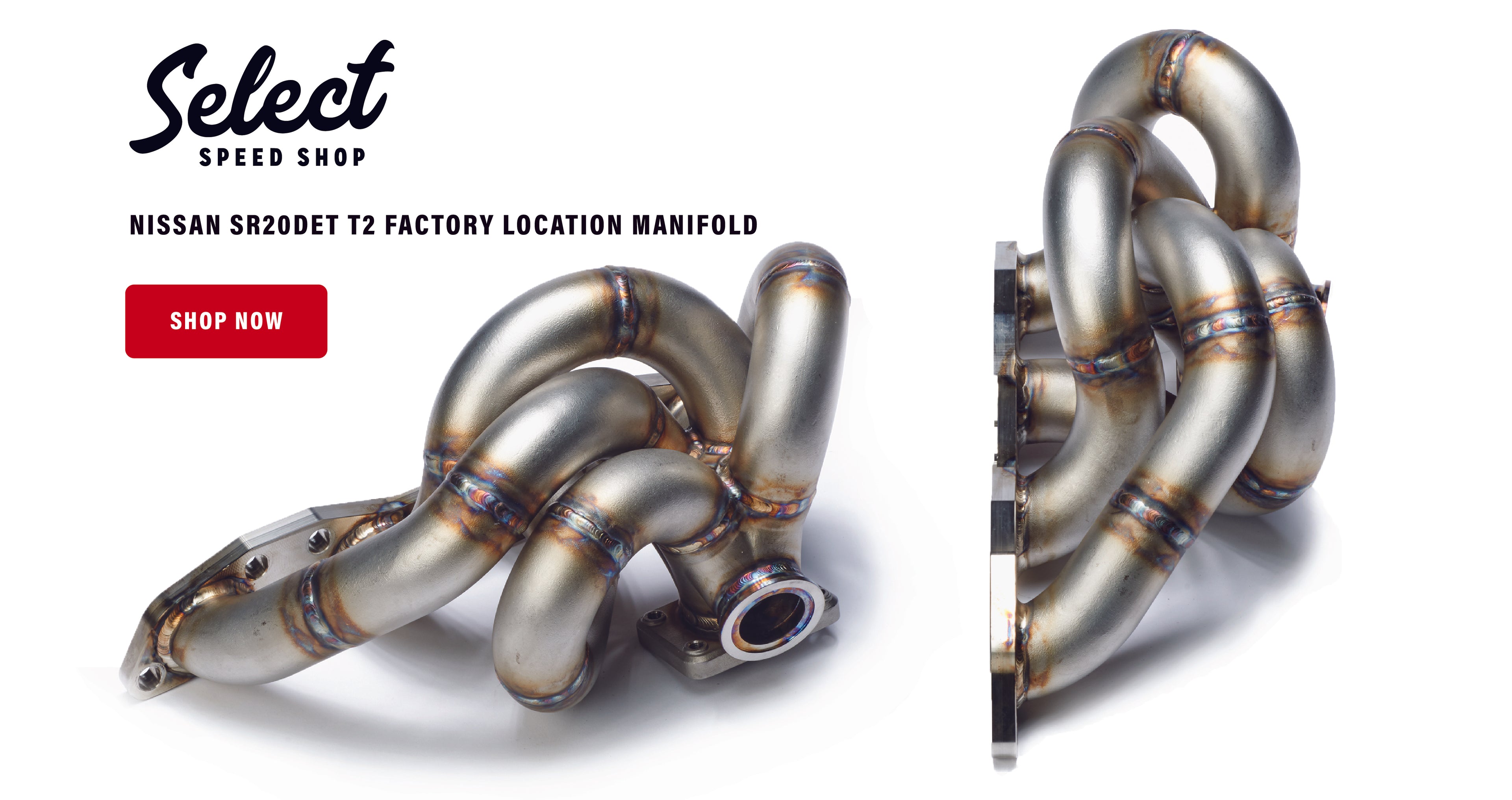 Exhaust manifold with Select Speed Shop branding on a white background