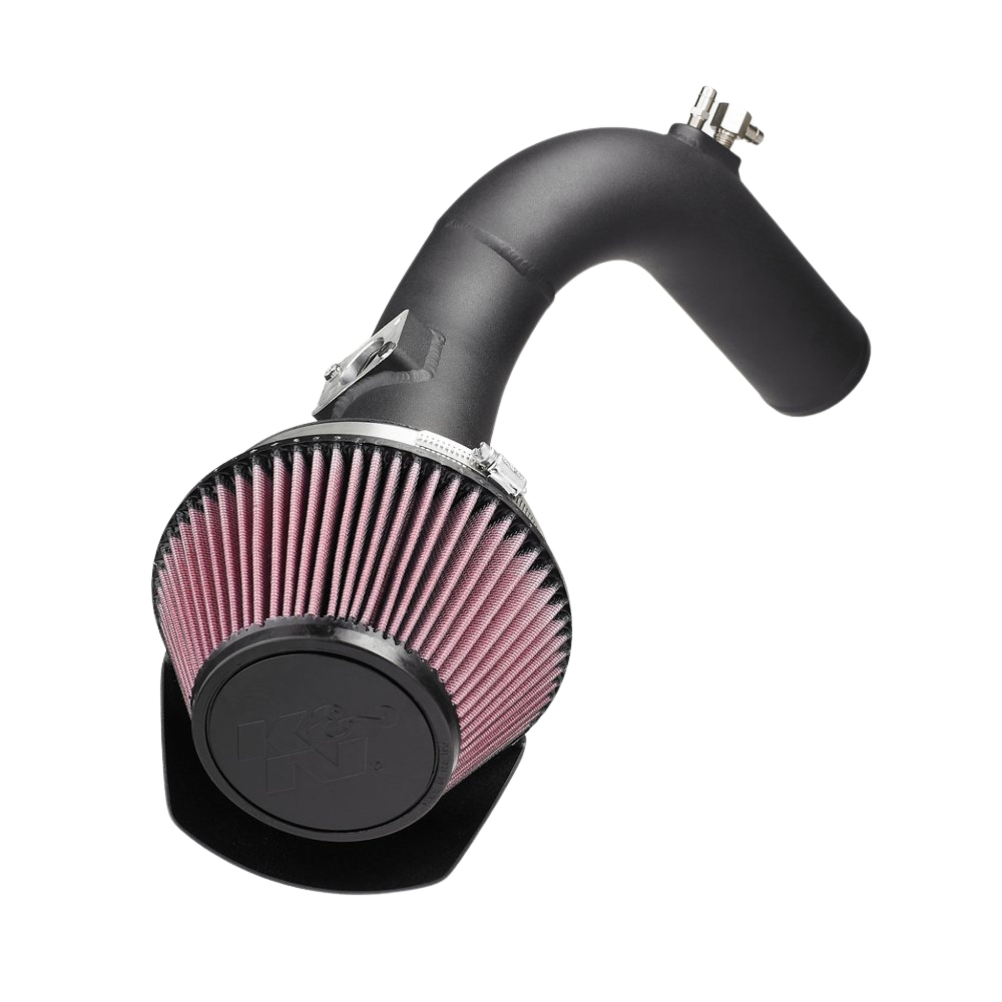 Black intake pipe with red K&N filter on an angle