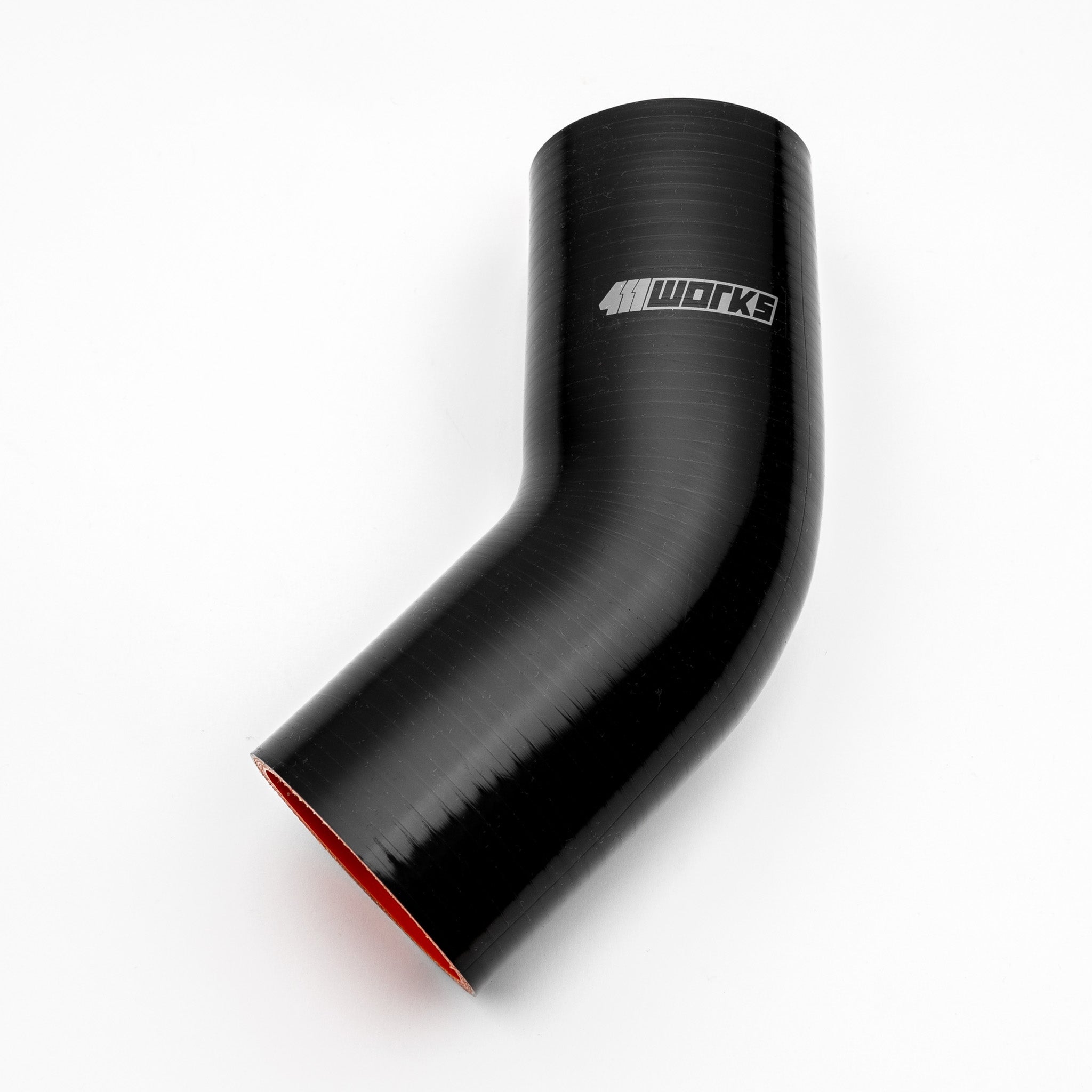 Black silicone hose with '411 Works' branding on a white background