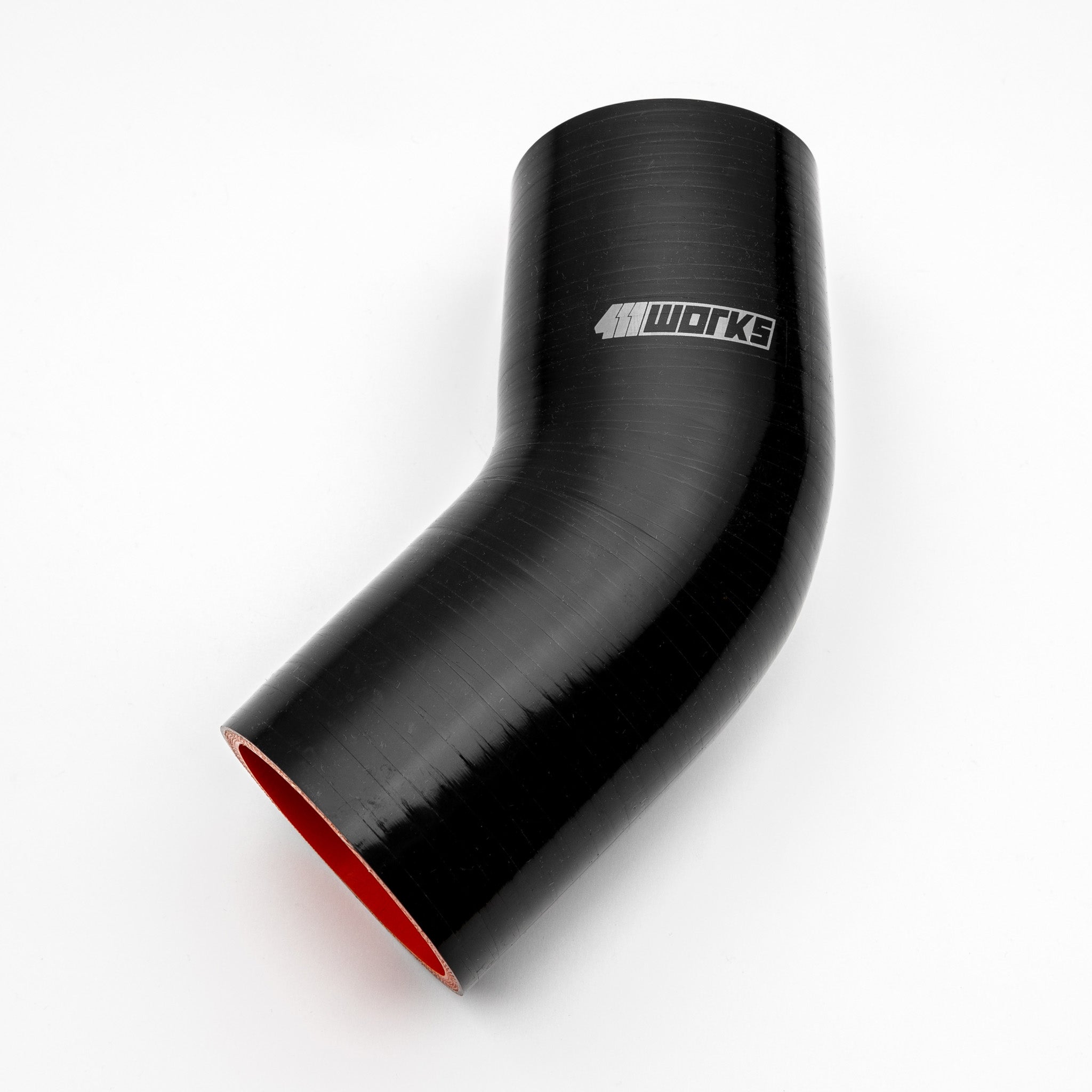 Black silicone hose with '411 Works' branding on a white background