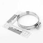 Metallic clamp with measurement scale on a white background