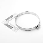 Silver clamp with a ruler on a white background