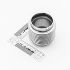 Metallic exhaust welding material with a circular design on a white background