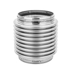 Metallic exhaust bellow with ribbed design on a white background