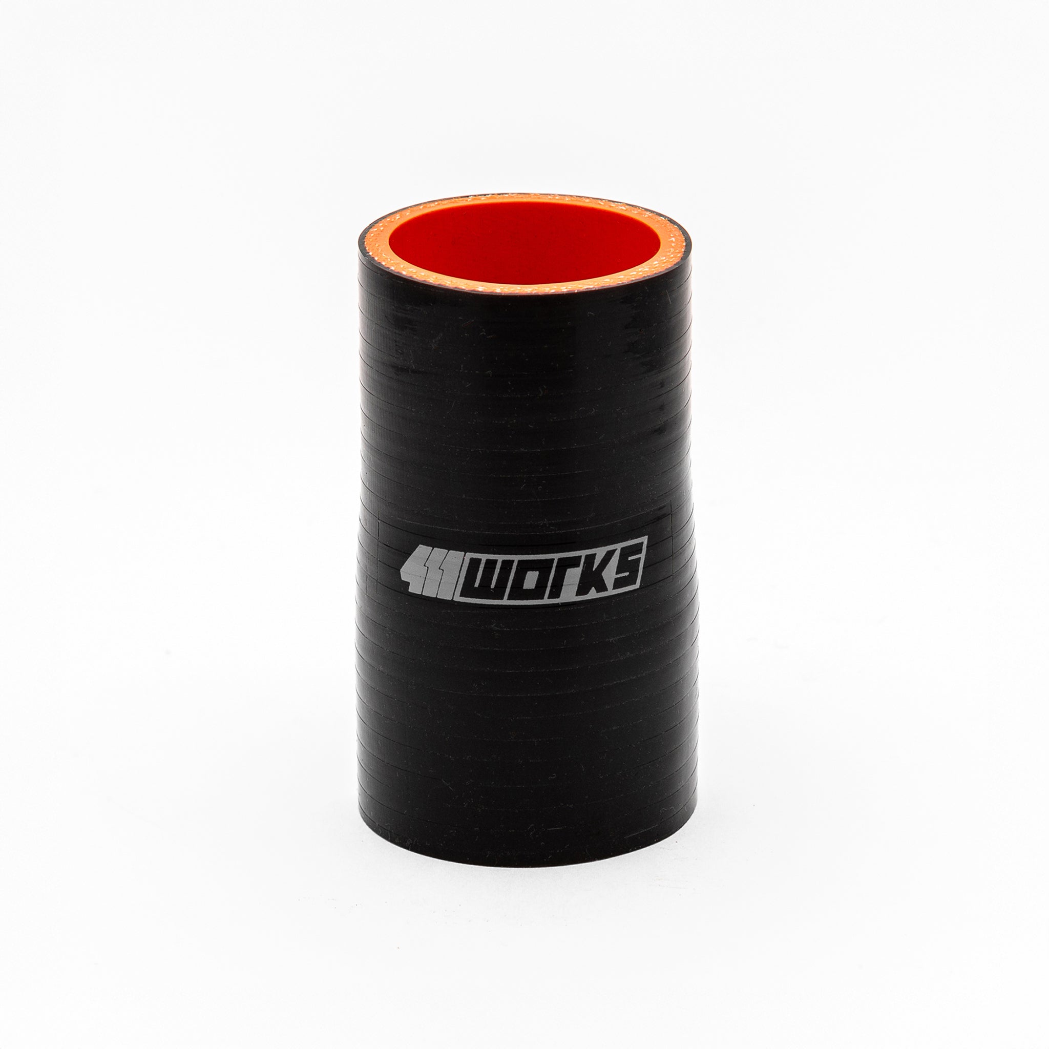 Black silicone hose with red interior on a white background, featuring a visible brand logo.