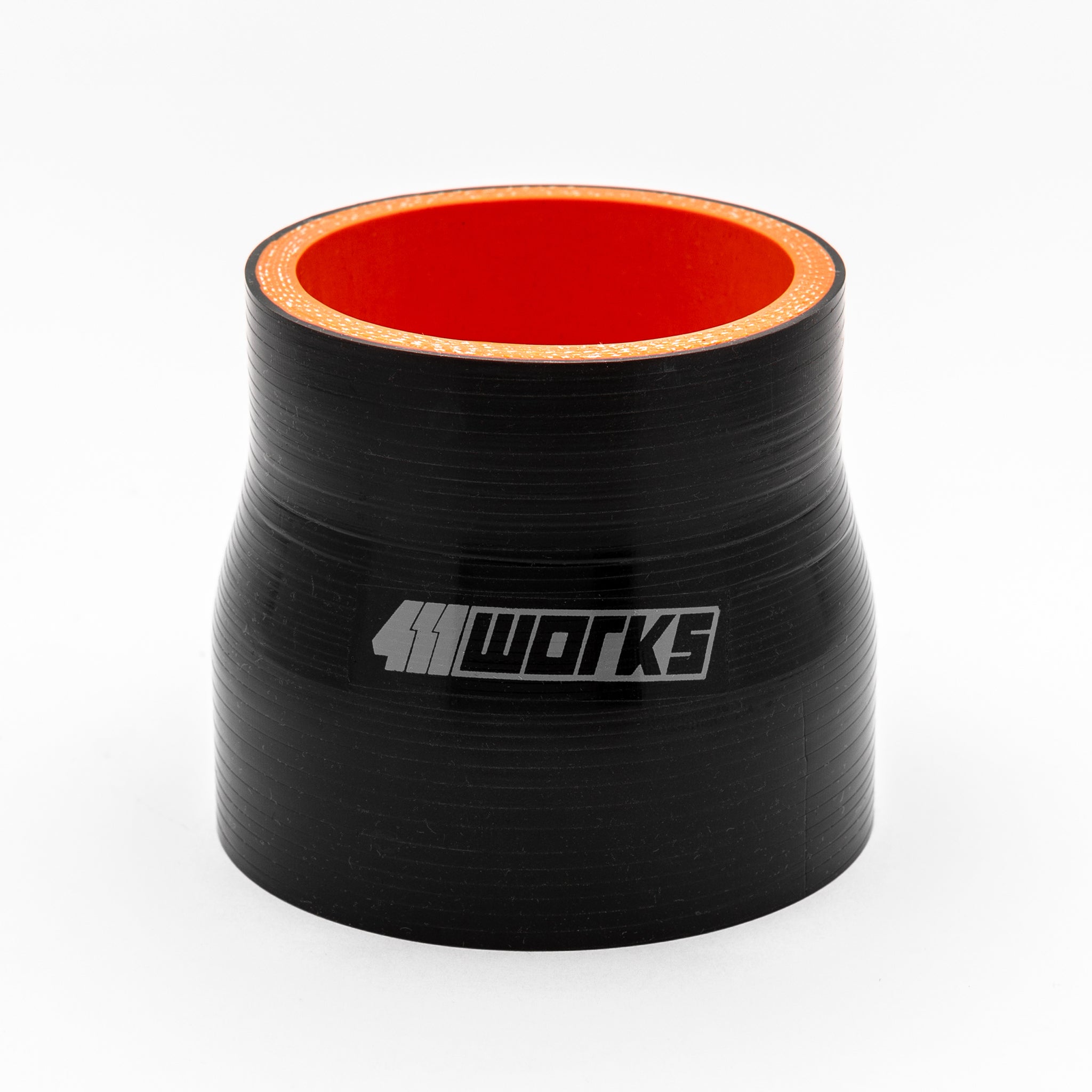 Black silicone hose with red interior and '411 Works' logo on a white background