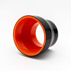 Black and red circular coupler on a white background