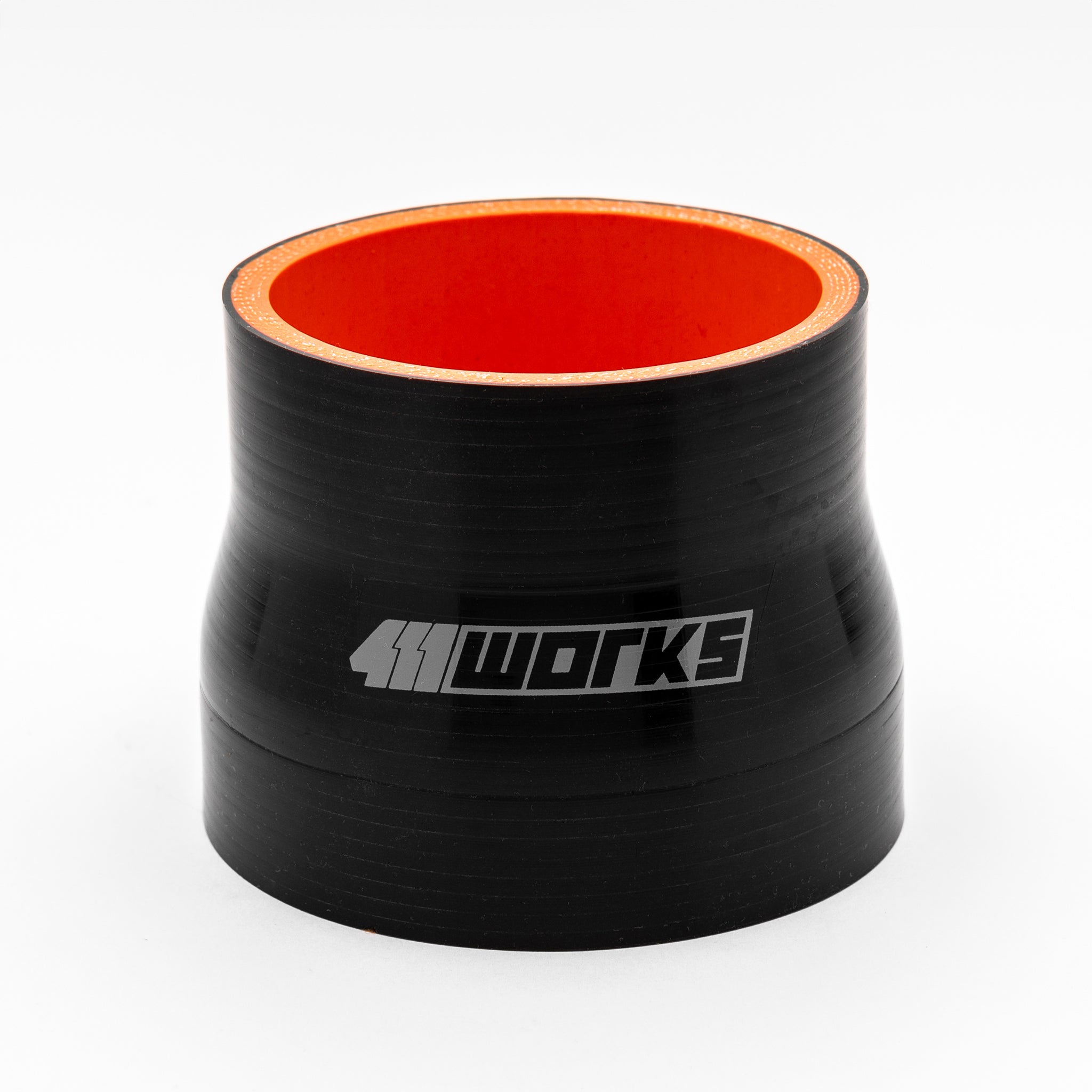 Black silicone hose with red interior and '411 Works' logo on a white background