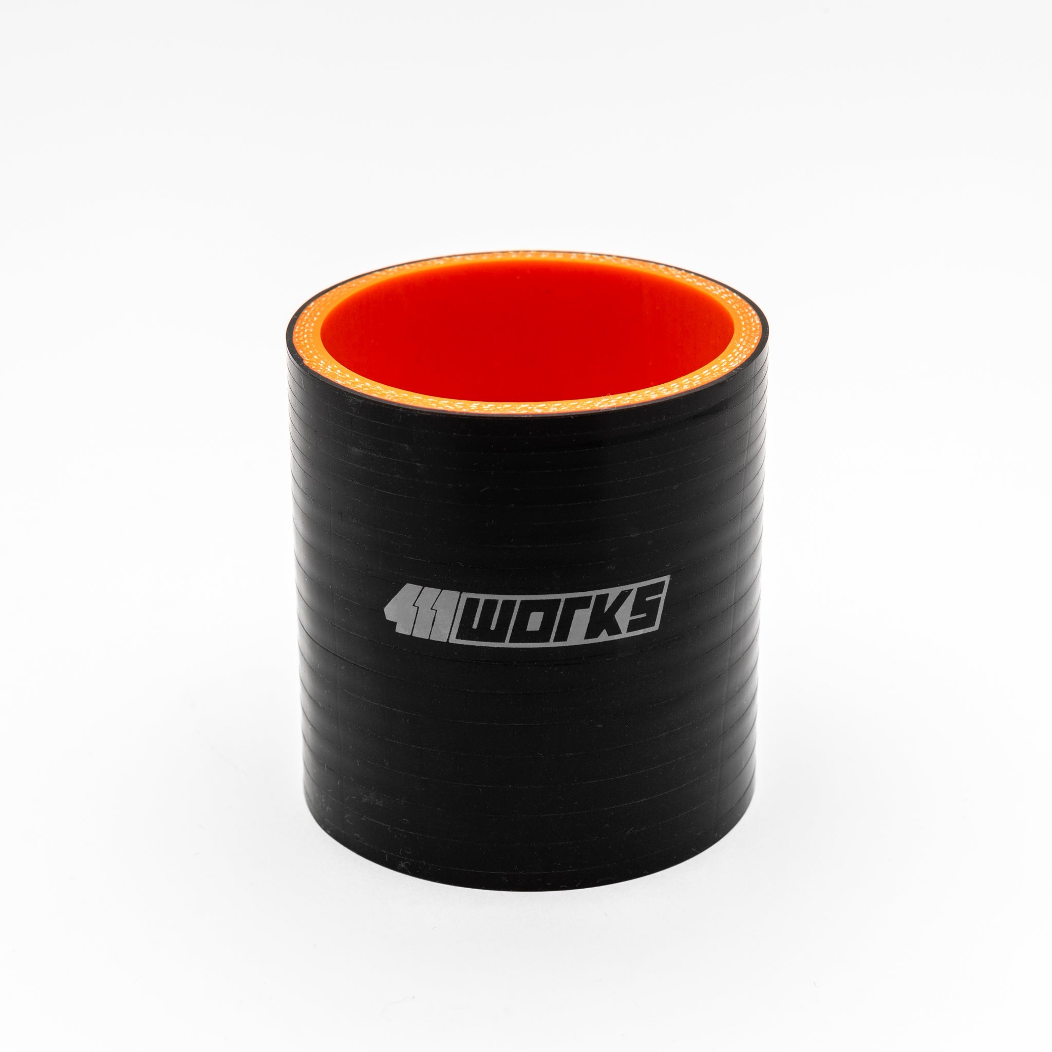 Black silicone hose with orange interior on a white background, featuring the '411 Works' logo.