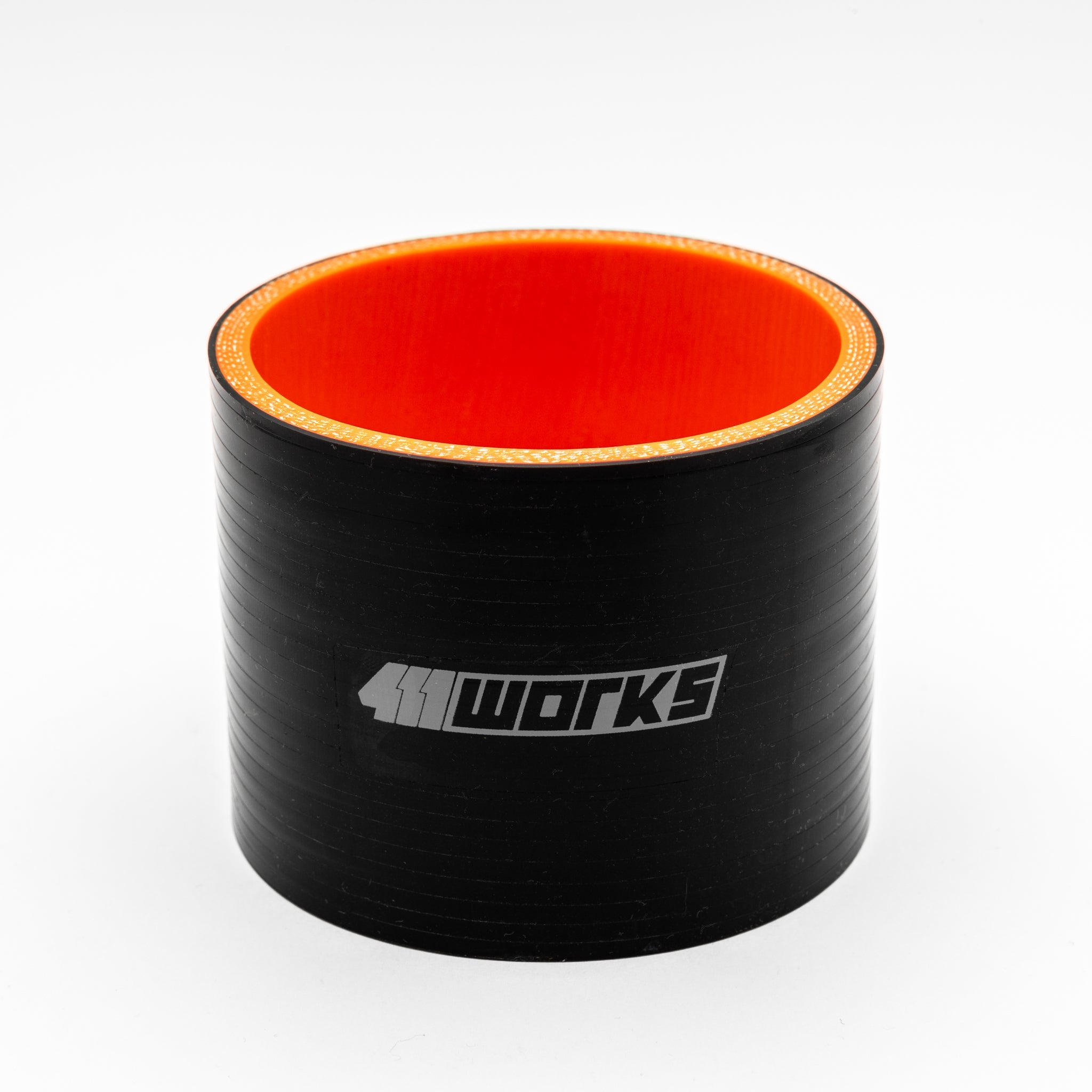 Black silicone hose with orange interior and '411 Works' logo on a white background