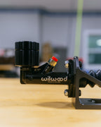 Close-up of a Wilwood brake setup on a blurred background
