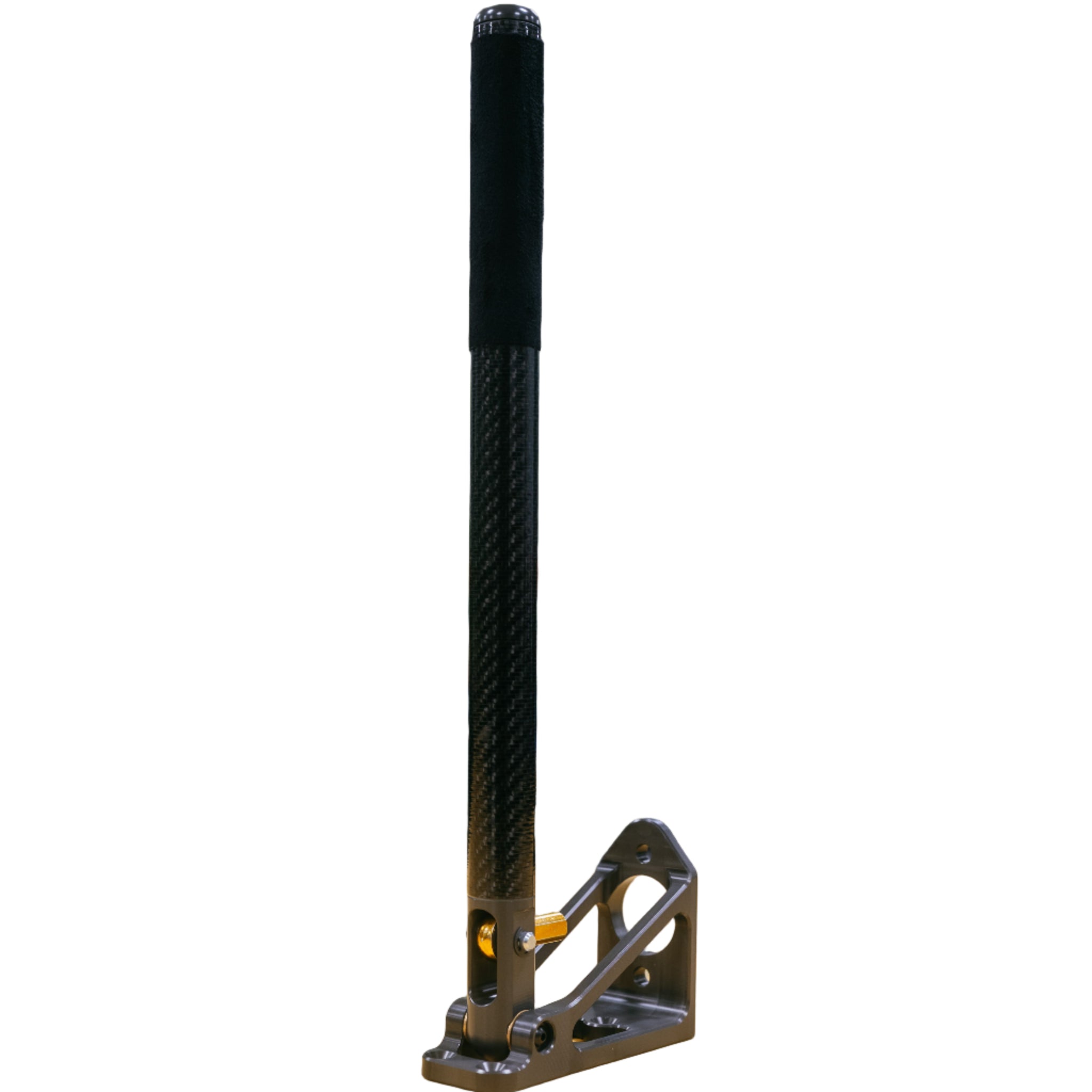 Black handmade with a bracket on a wooden surface in a workshop setting