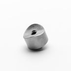 Metallic cylindrical object with threaded end on a white background