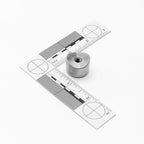 Metallic tape measure with a small metallic coped weld bung on a white background