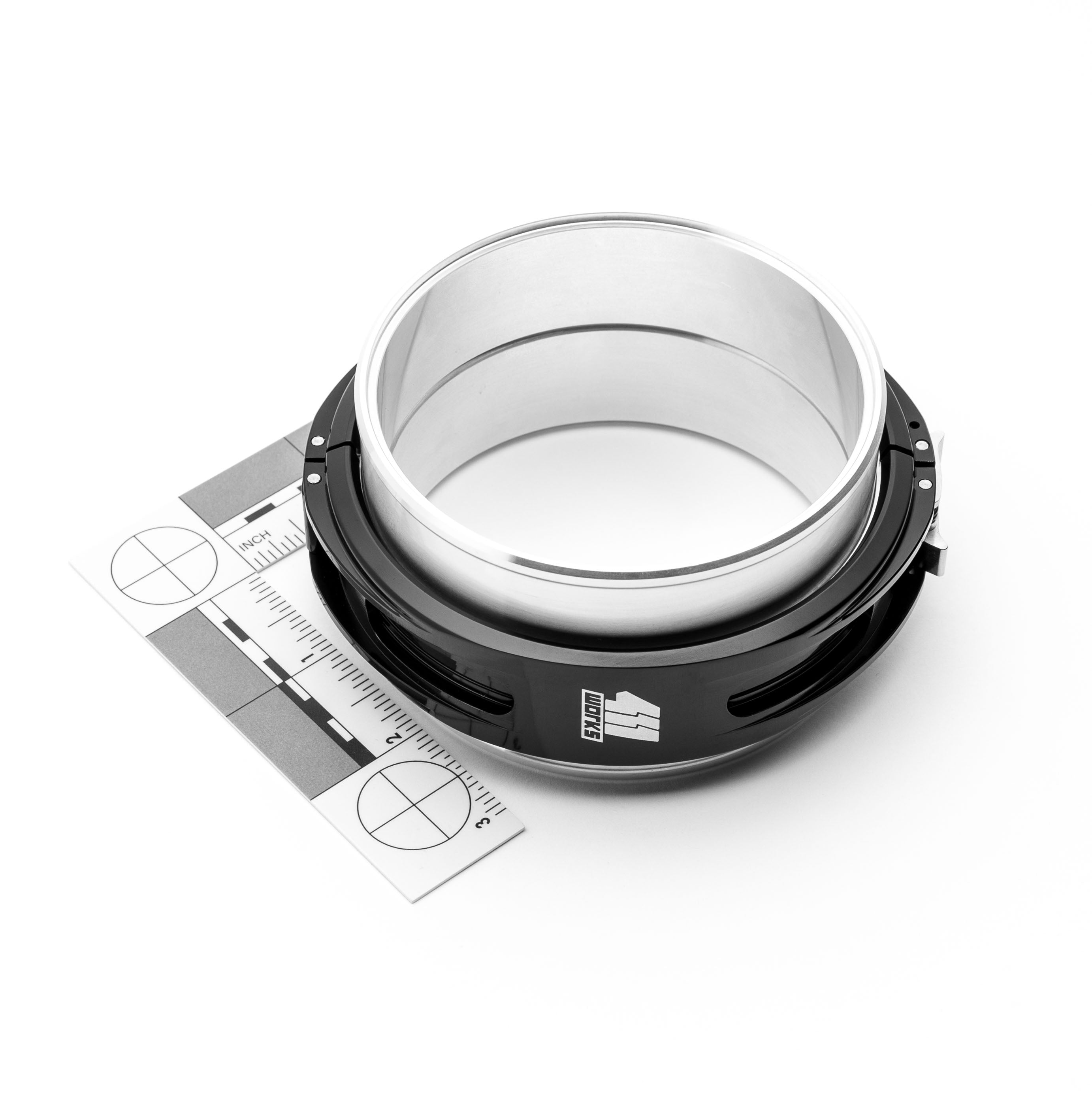 Clamp with measurement scale on a white background