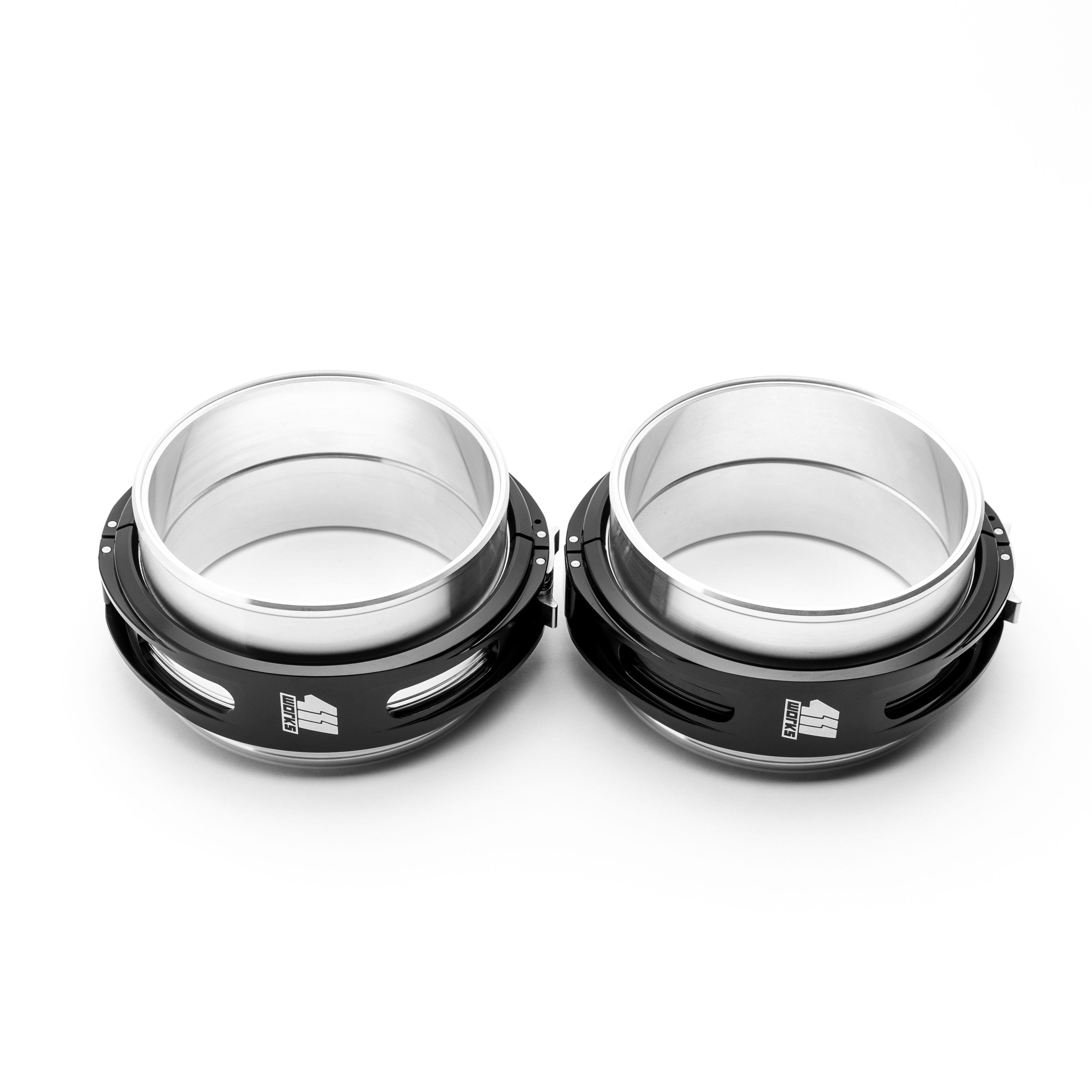 Two black clamps on a white background