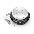 Metallic clamp with measurement tool on a white background