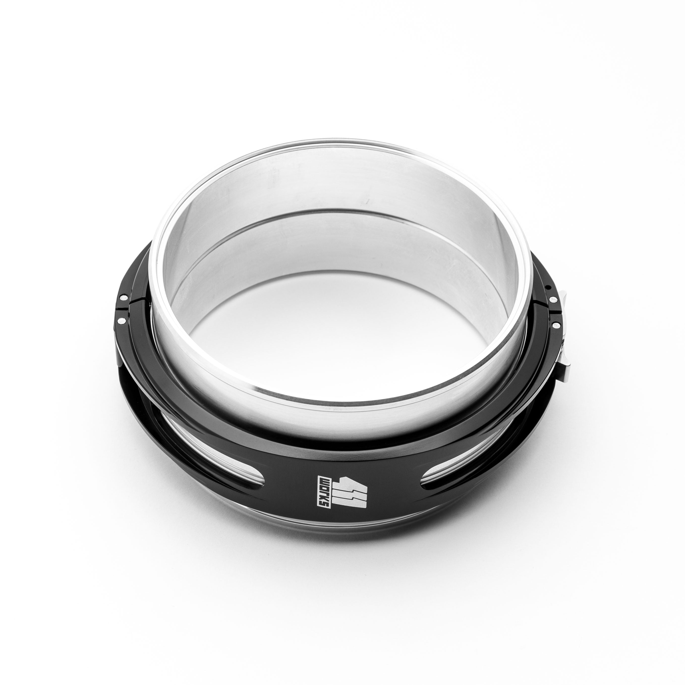 Metallic mechanical component on a white background