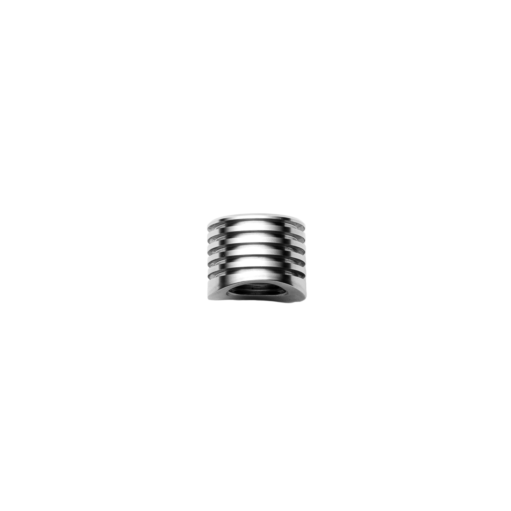 Silver 02 bung metal component on a white background