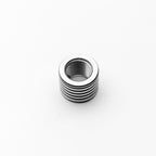 Metallic threaded cylindrical object on a white background