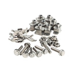 Alcon Collection of metal brackets and bolts on a white background