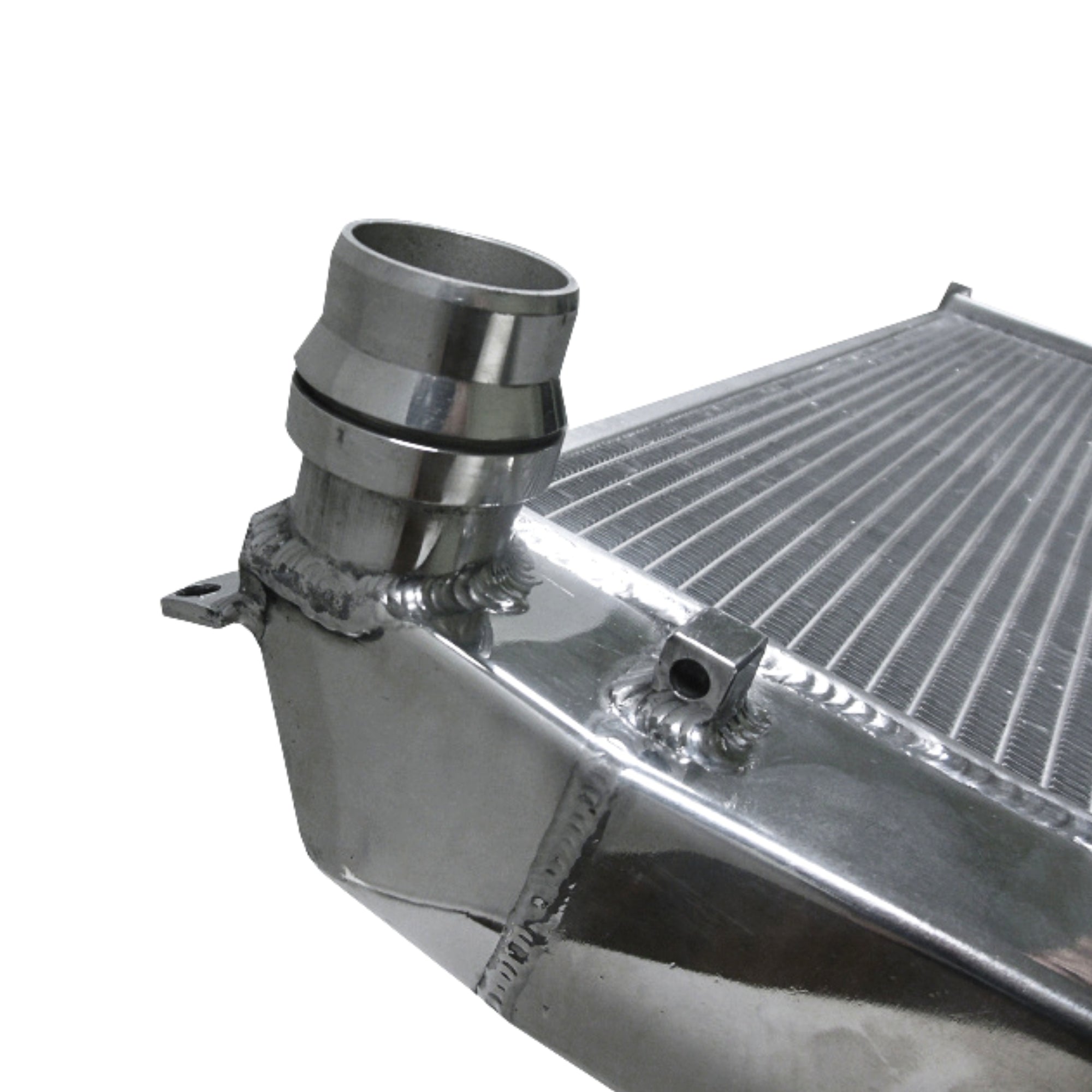 Metallic radiator with a shiny finish on a white background