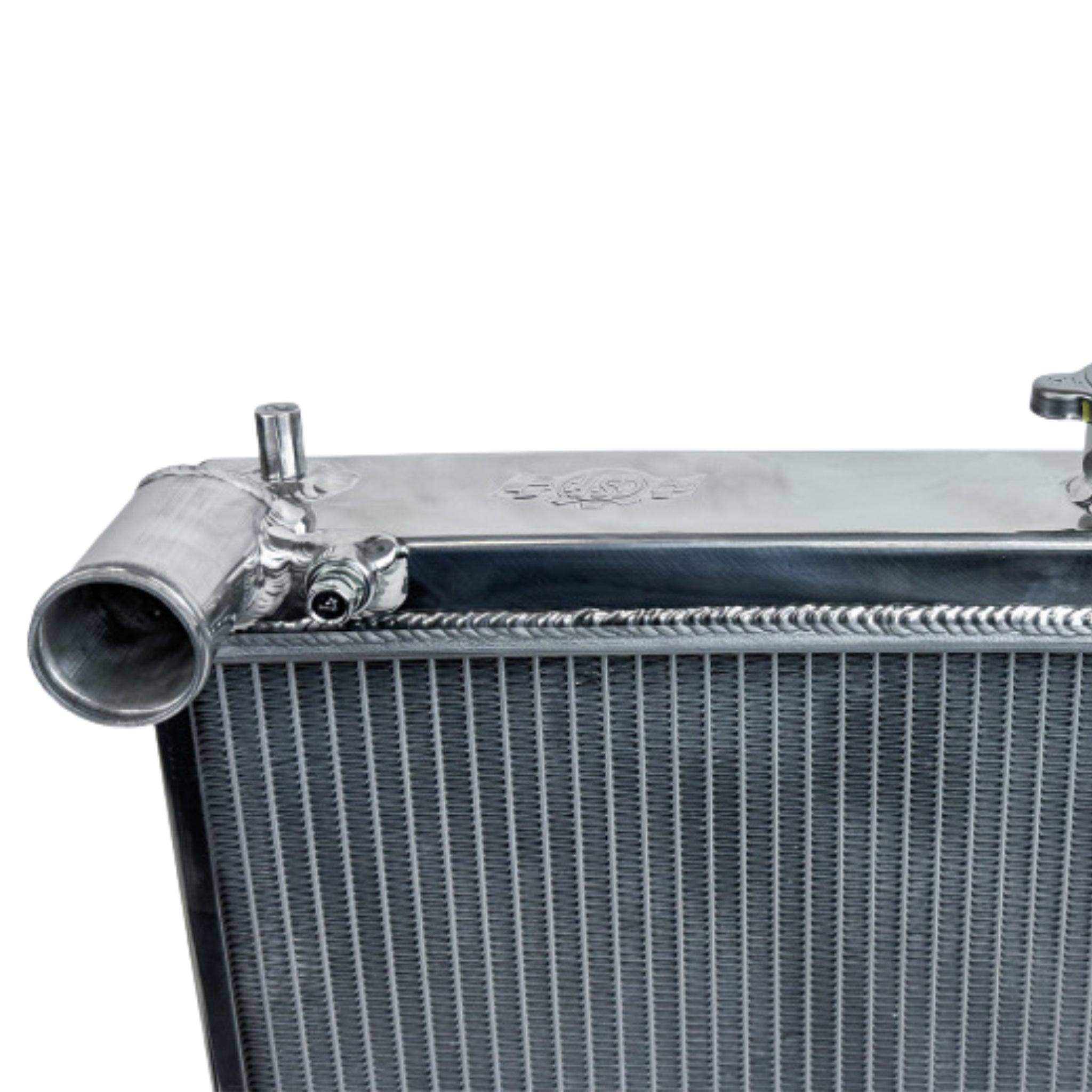 Metallic radiator with visible branding on a white background