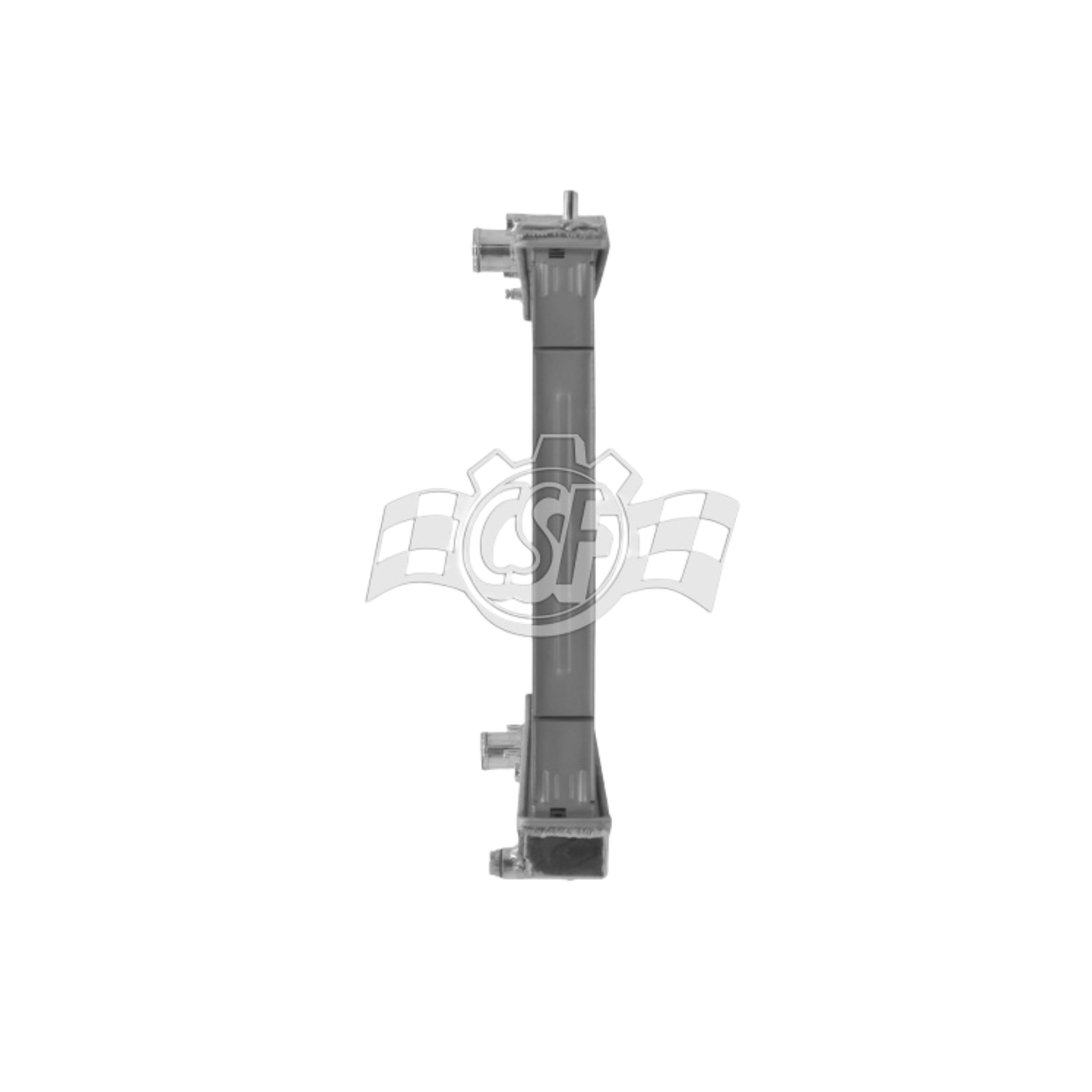 Metallic radiator on a white background with a brand logo.