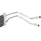 Metallic power steering cooler with pipes on a white background