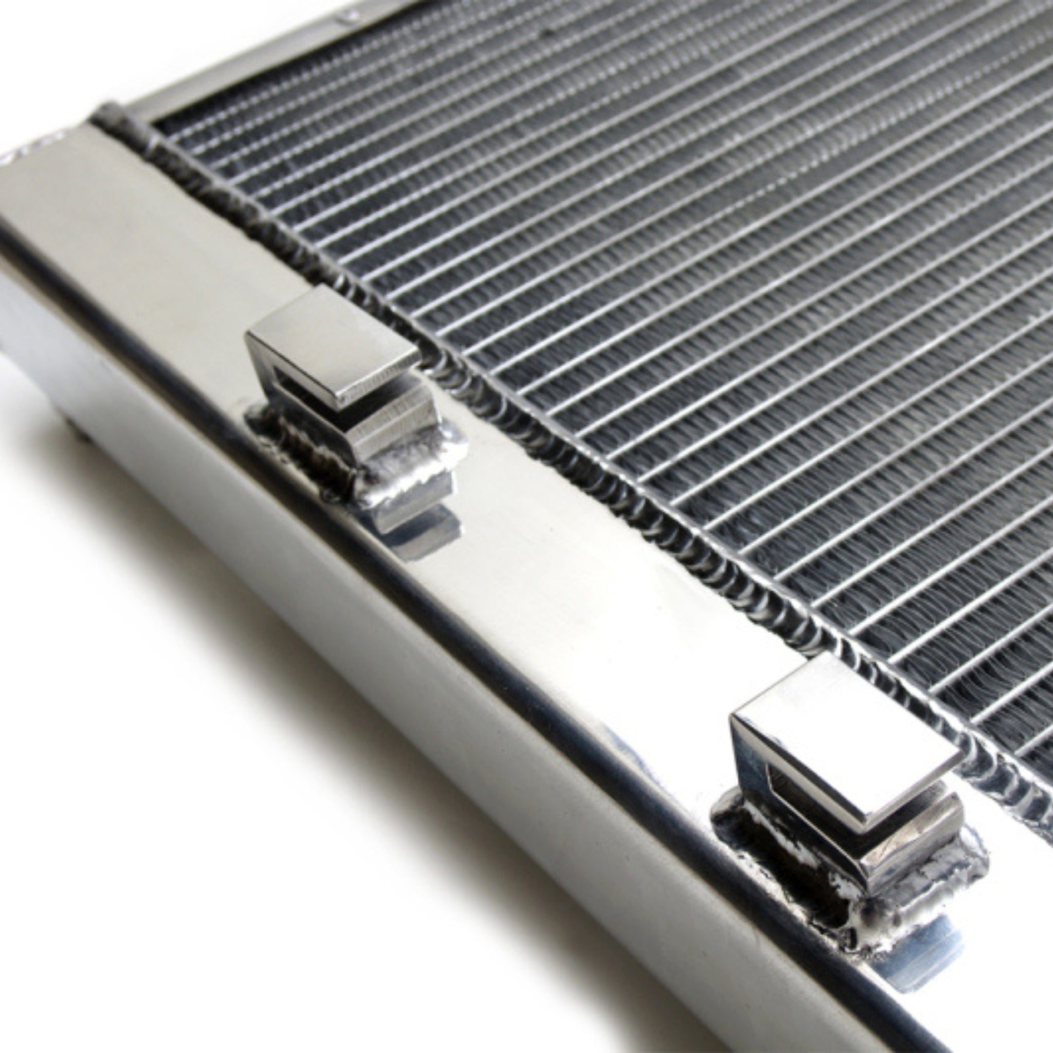 Close-up of a metal radiator with a white background