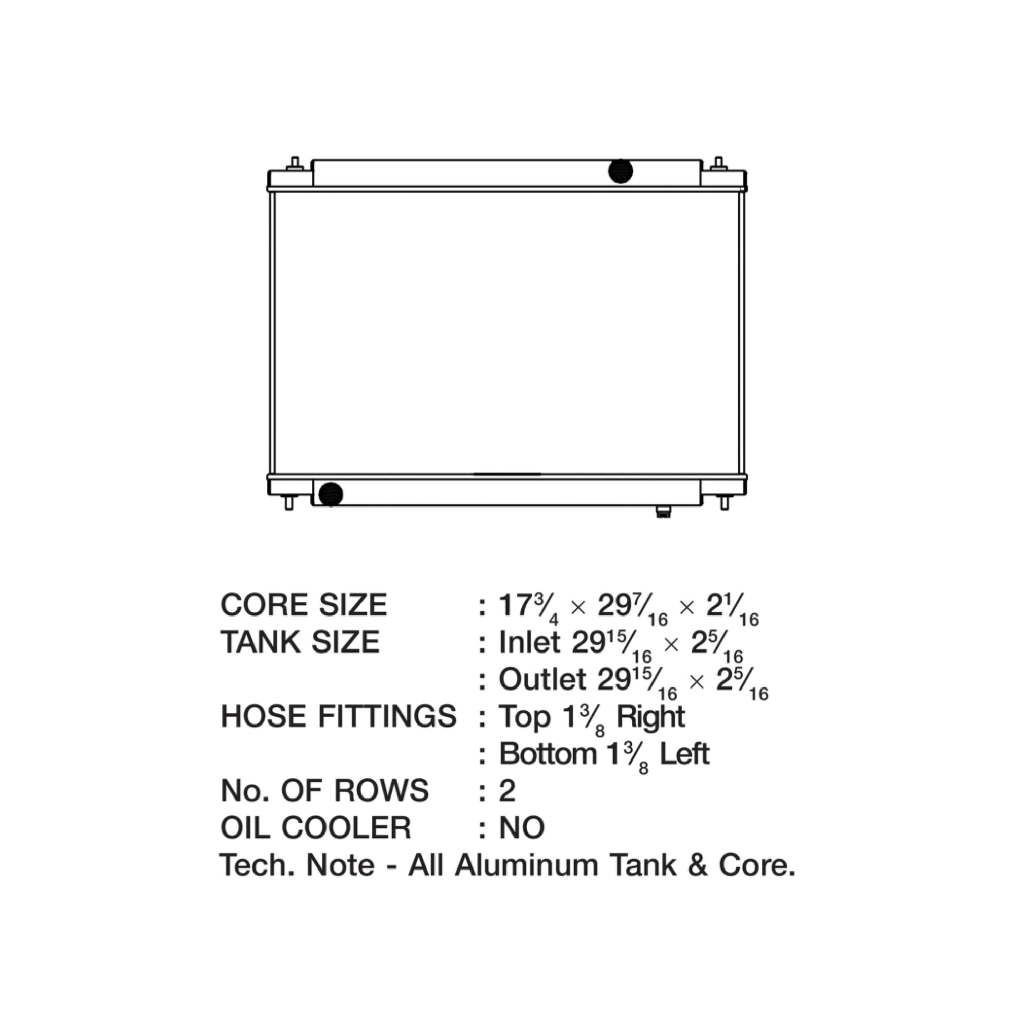 Technical drawing of a radiator with dimensions and specifications on a white background