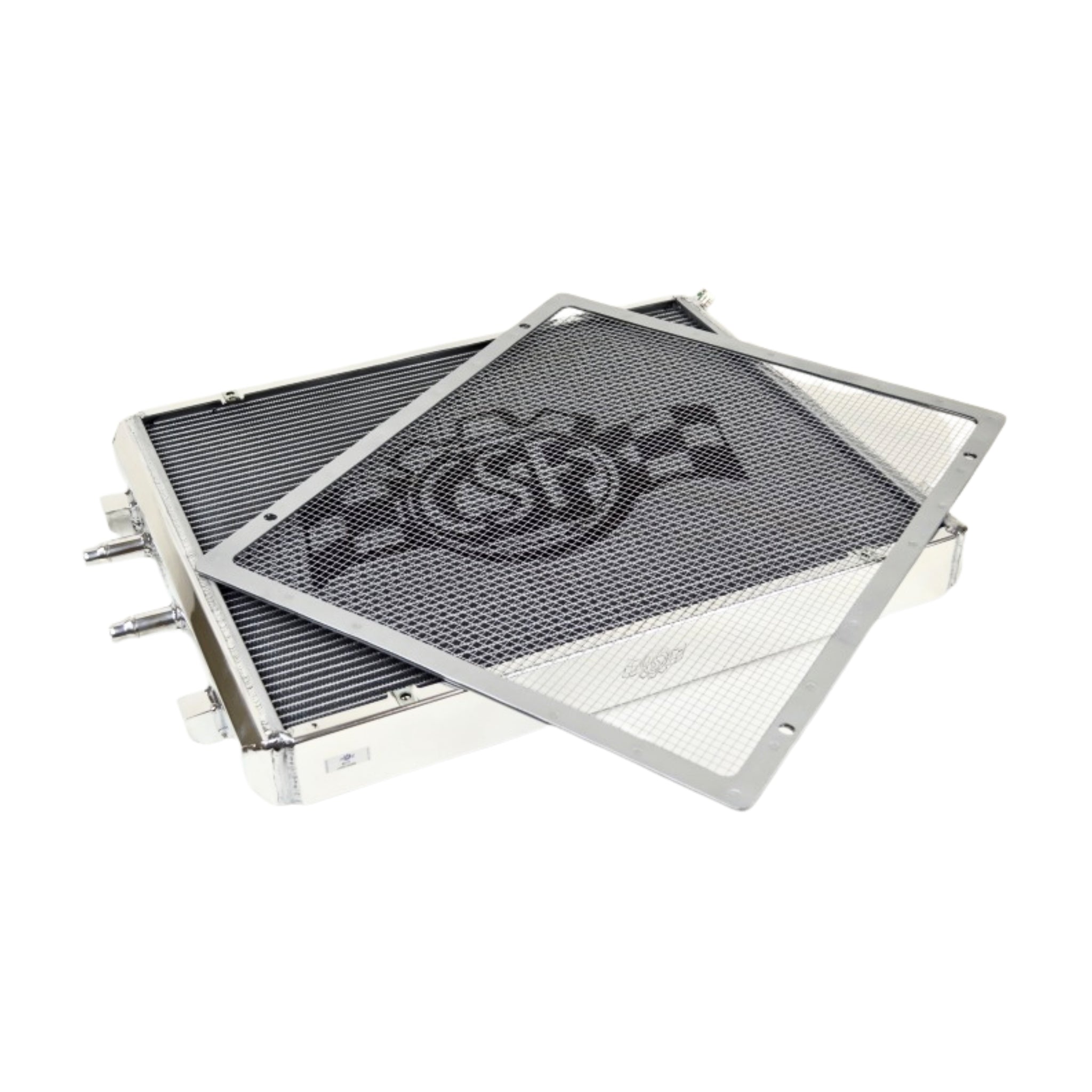 Stack of radiator panels with a CSF brand logo on a white background