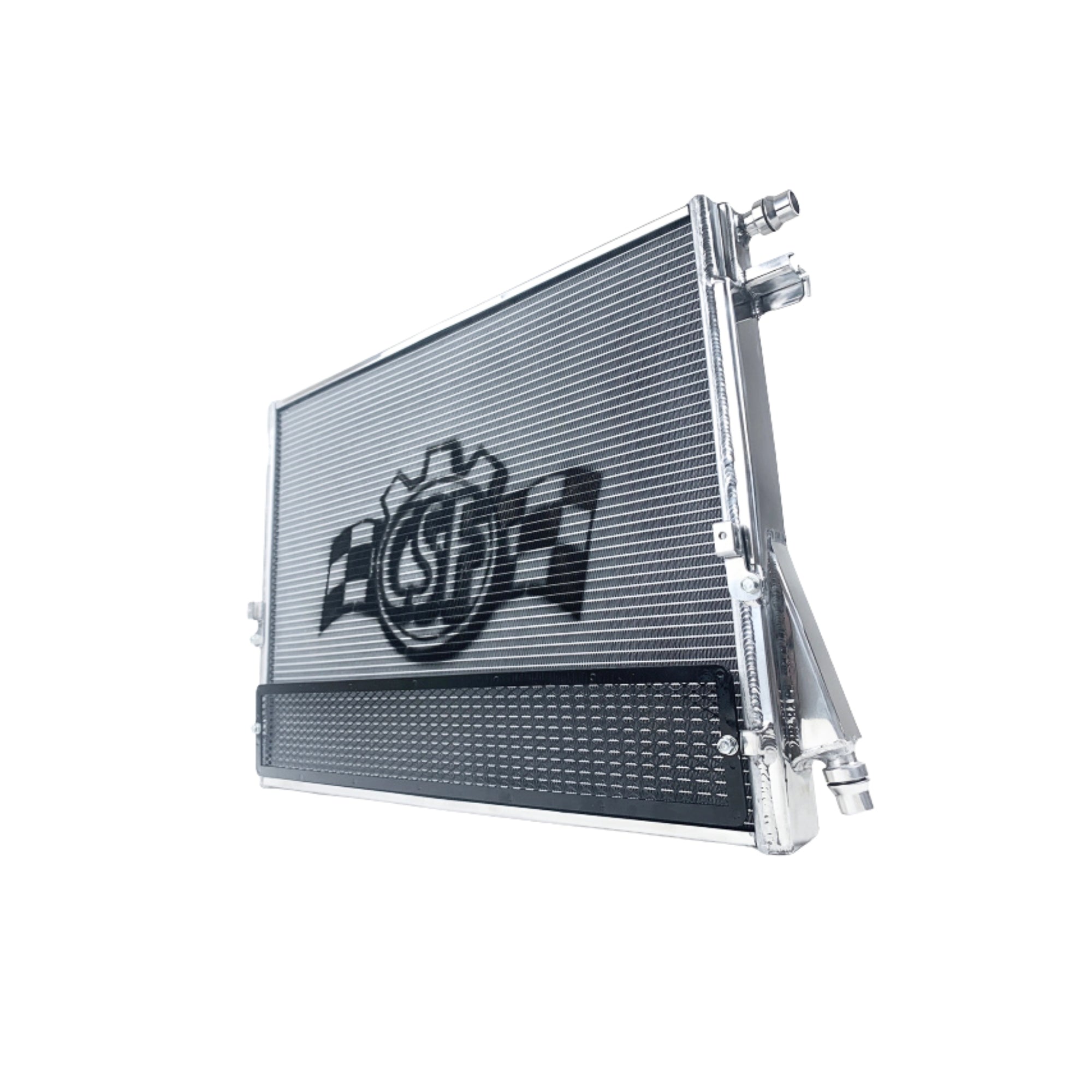 Car radiator with a visible brand logo on a white background