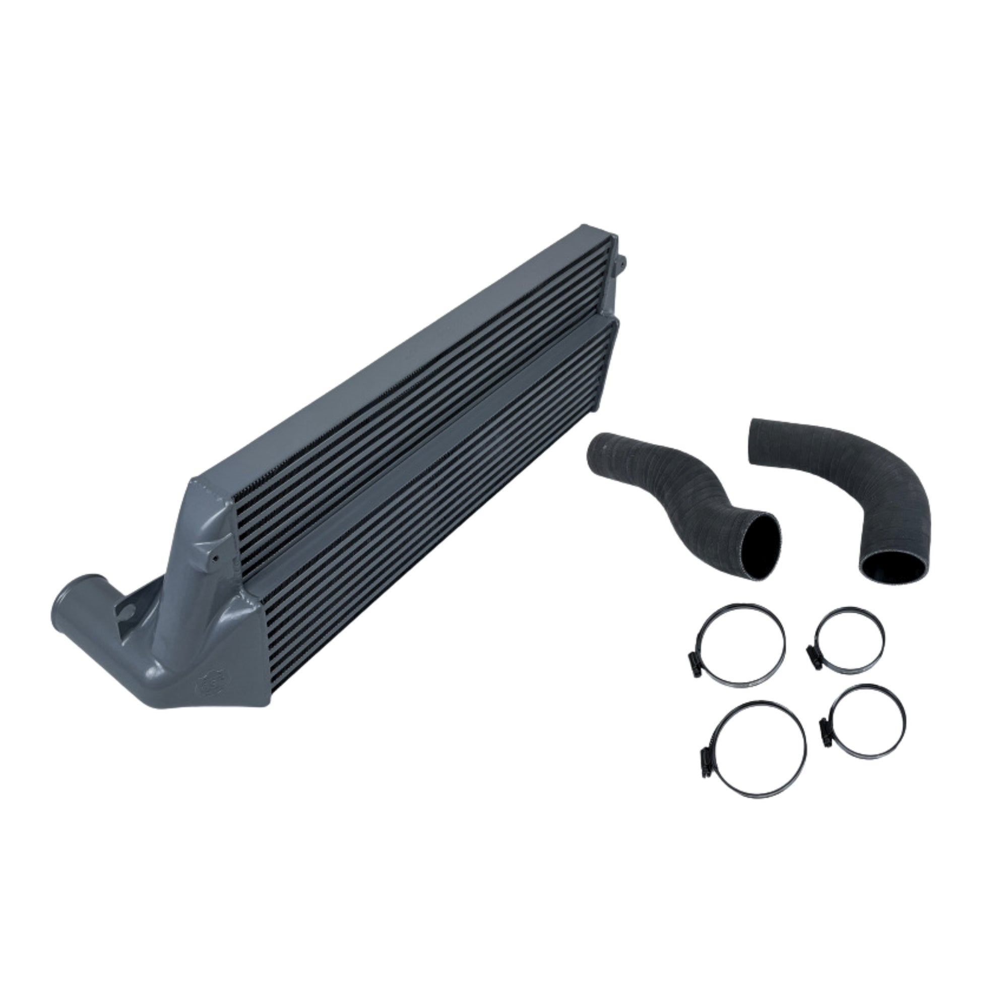 Car intercooler kit with pipes and clamps on a white background