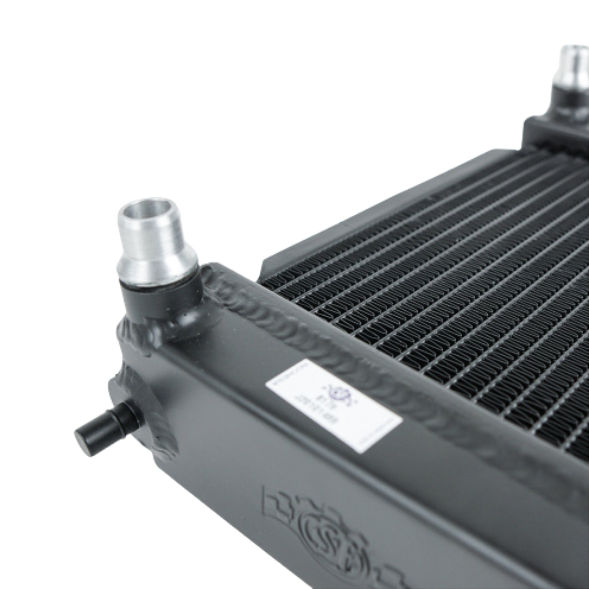Metallic radiator with visible brand logo on a white background