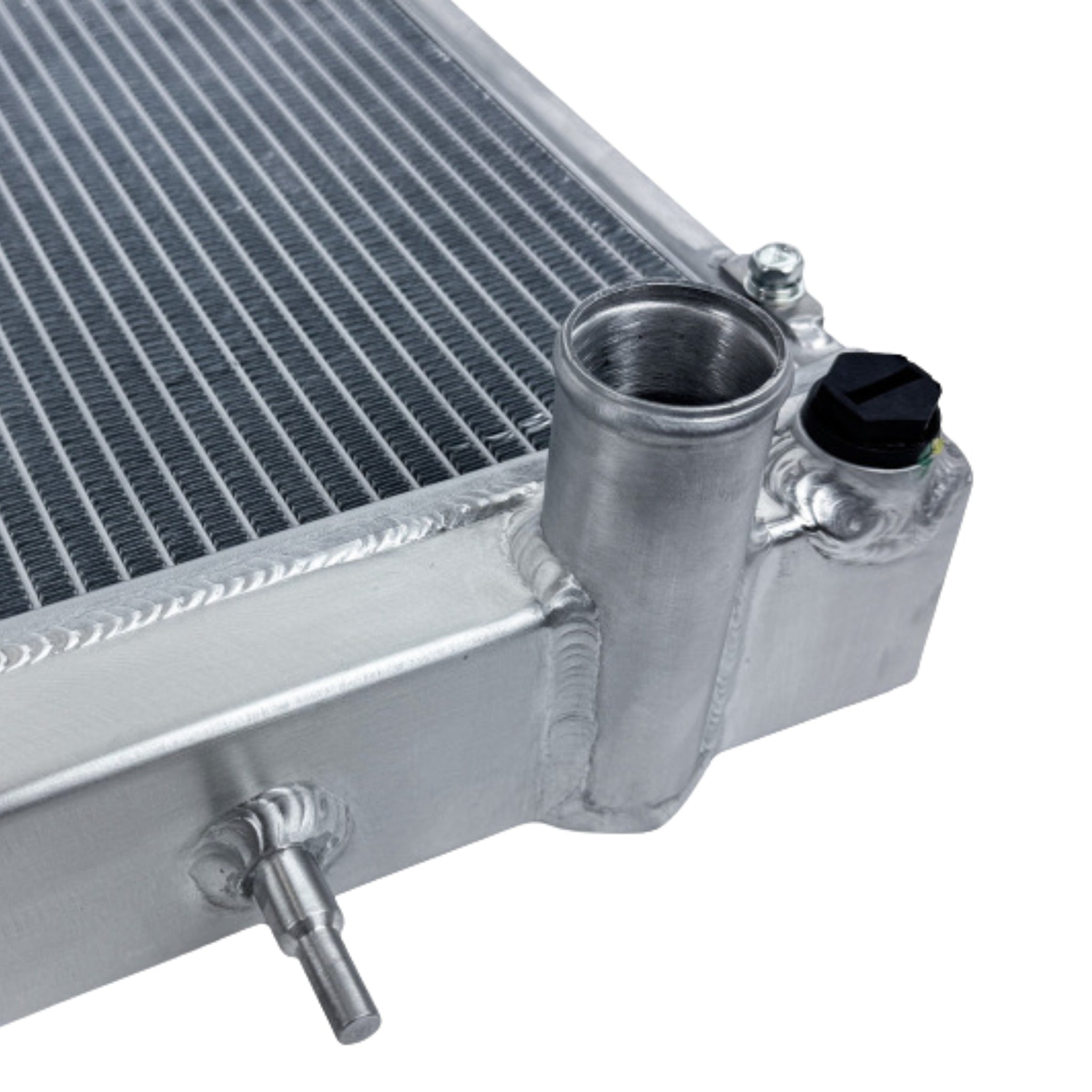 Nissan GTR radiator with pipes and connectors on a white background