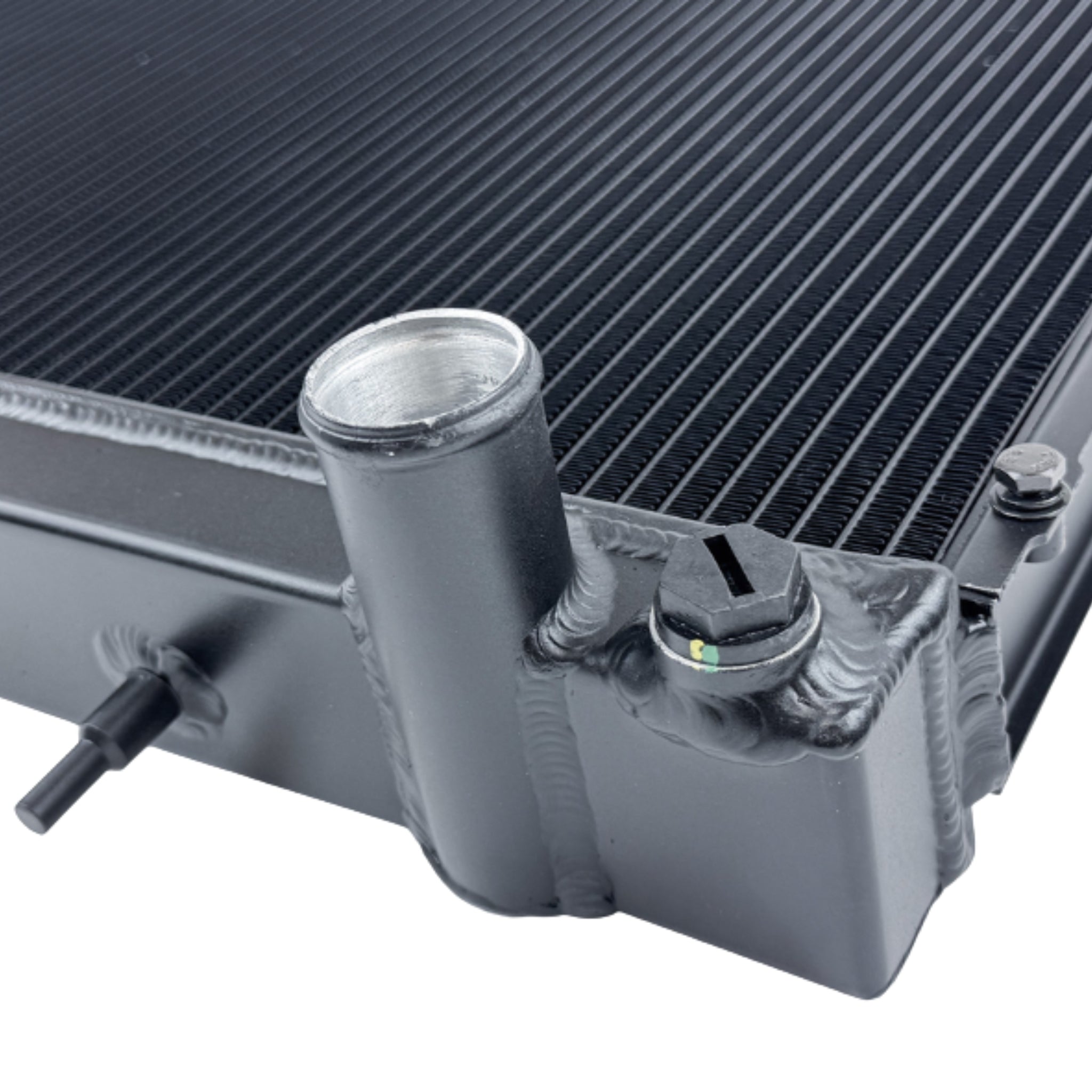 Close-up of a car radiator on a white background