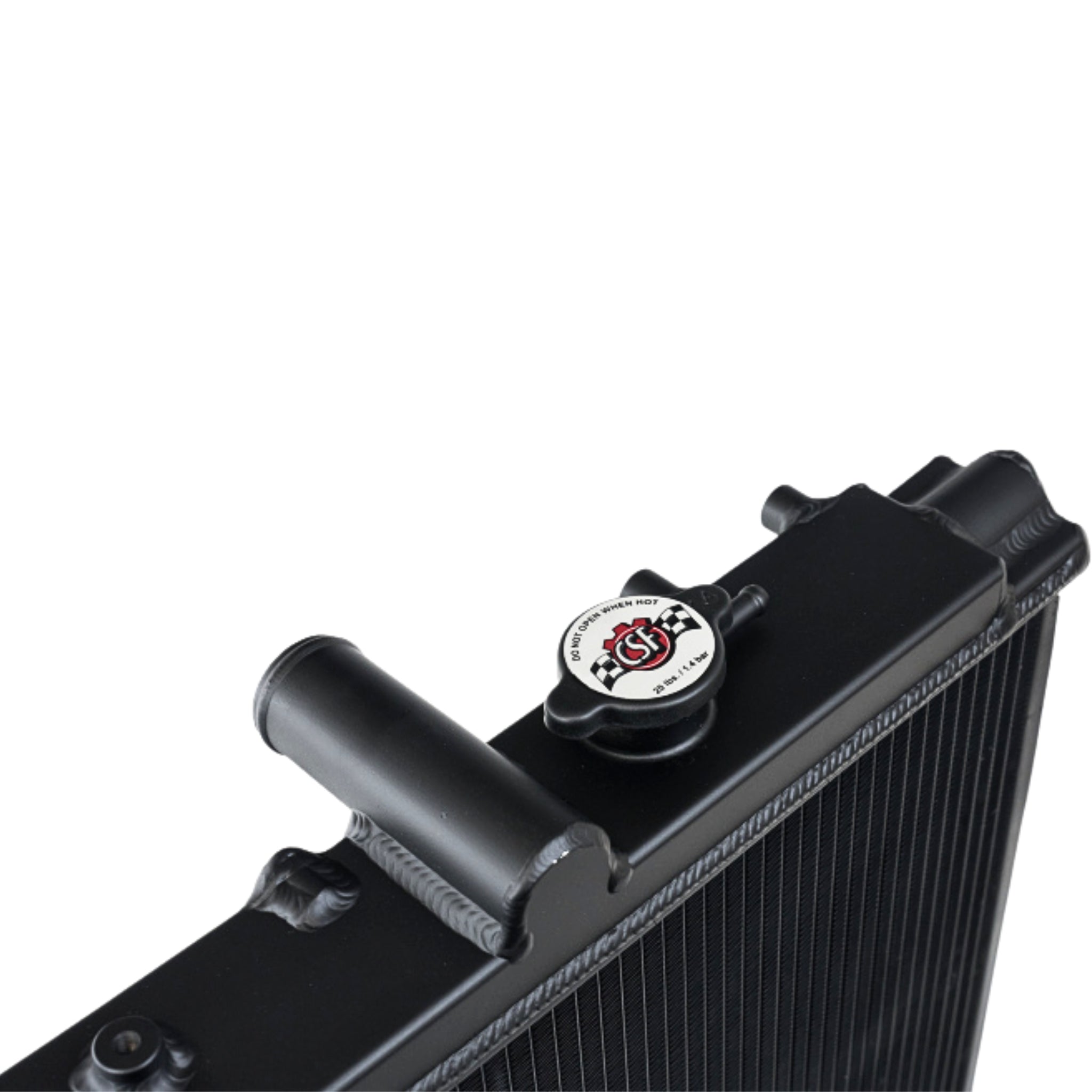 Black radiator with a logo on a white background