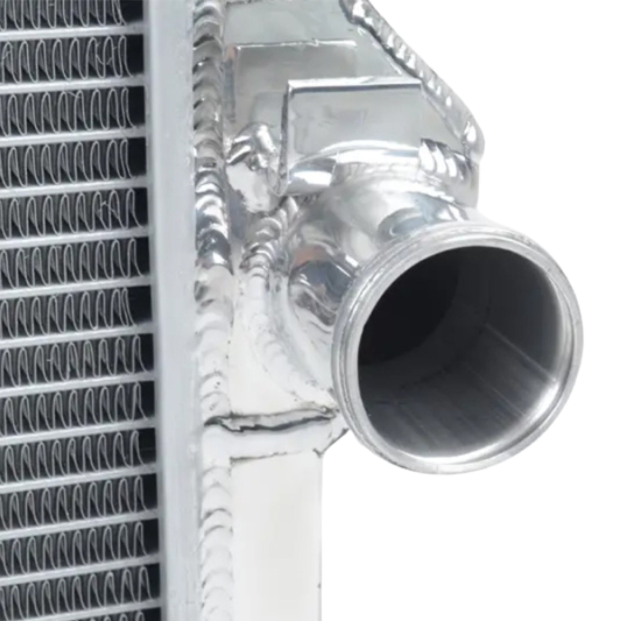 Close-up of a metallic radiator with a white background