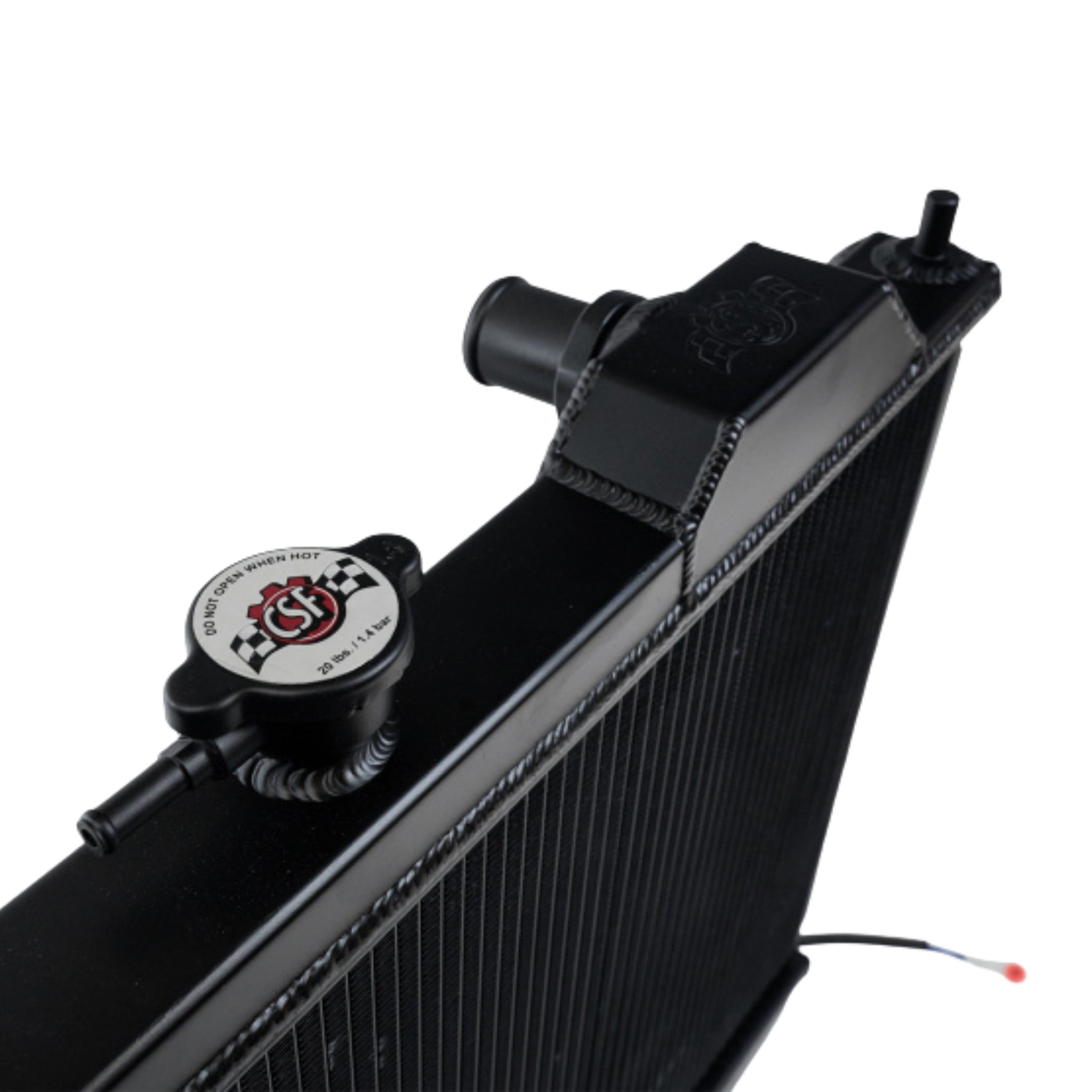 Black radiator with brand logo on a white background