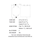 Technical drawing of a radiator with dimensions and specifications on a white background
