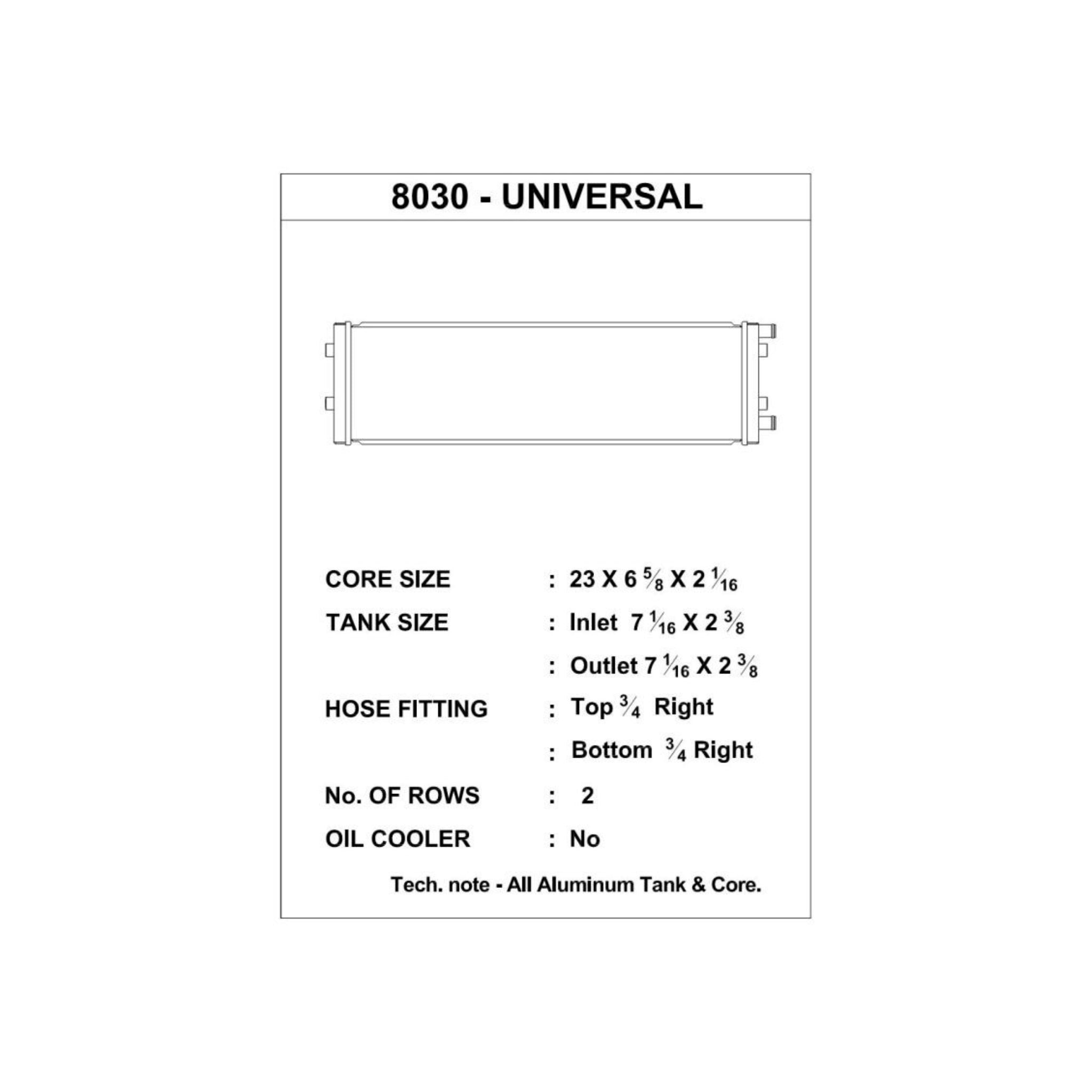 Technical drawing or diagram with specifications for a component labeled '8030 - Universal'.