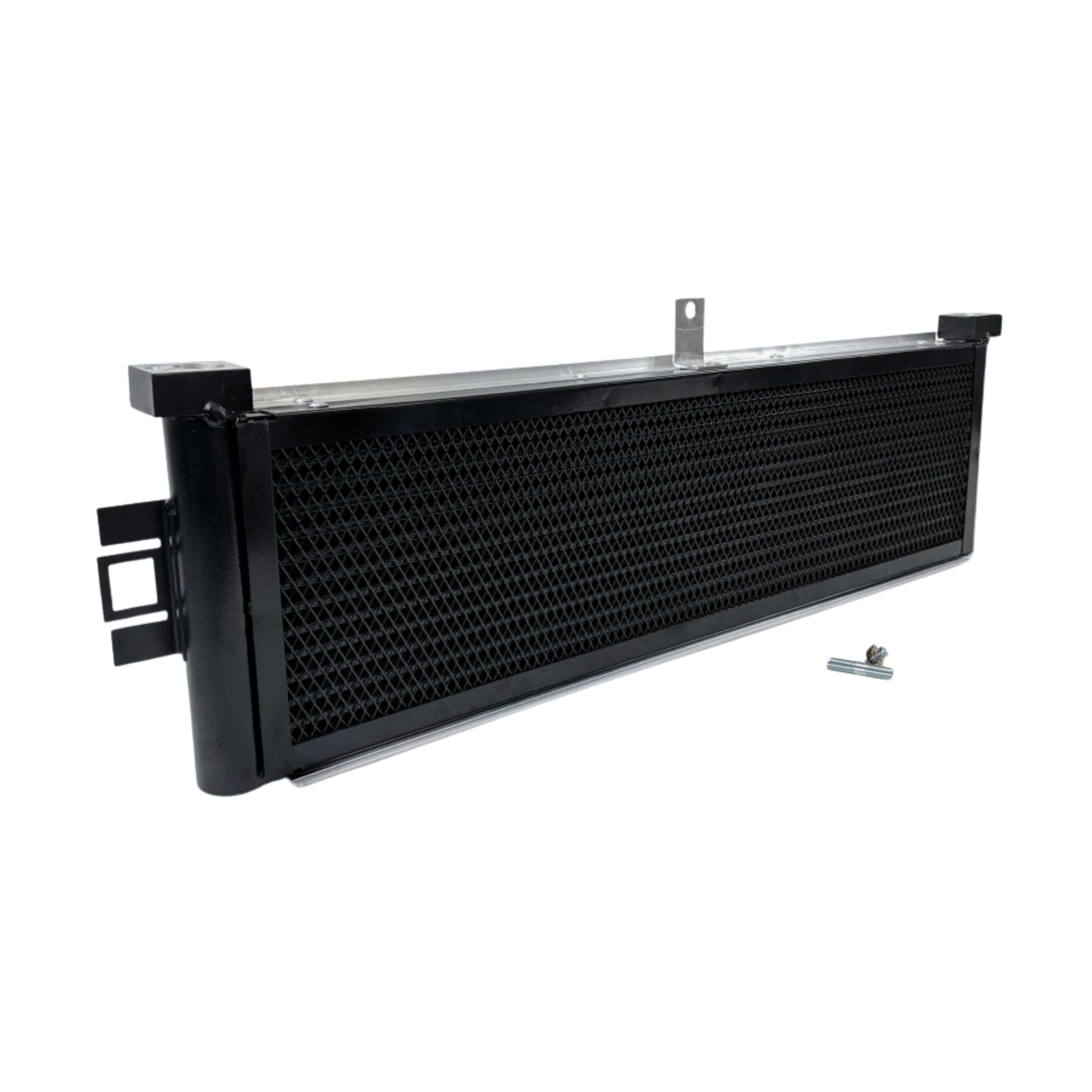 Black metal radiator on a white background