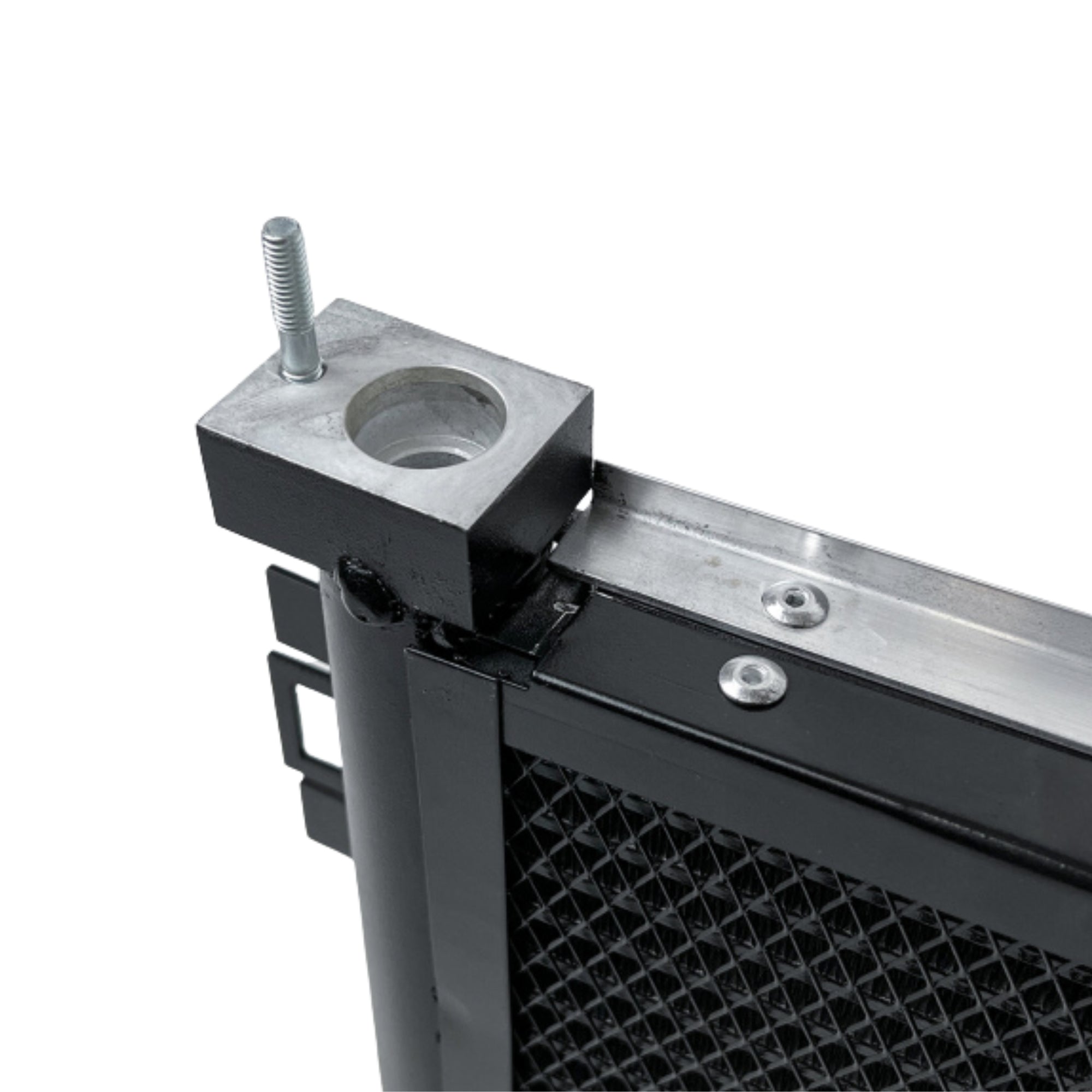 Close-up of a CSF metal radiator with a bracket on a white background