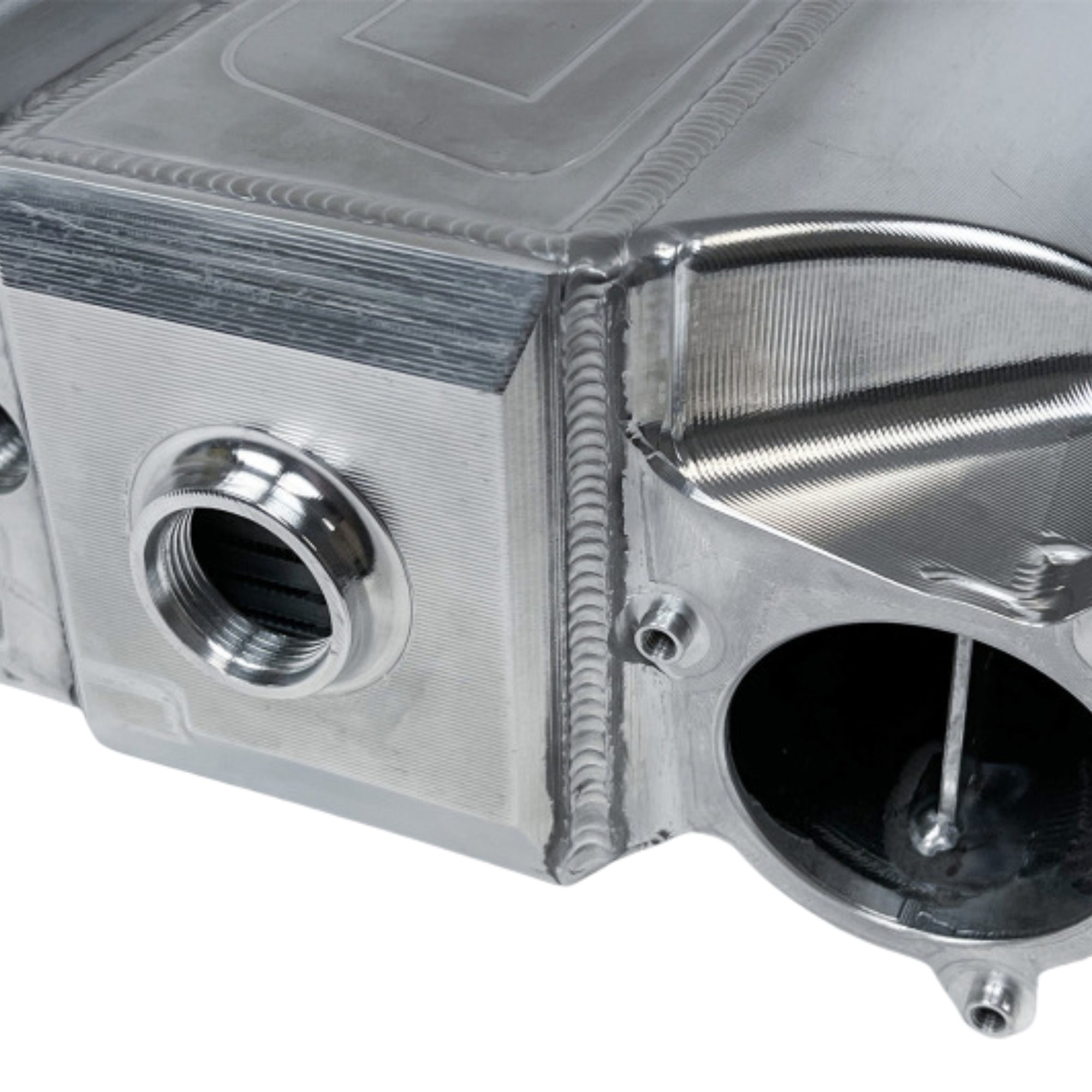 BMW B58 CSF Gen 2 Race X charge air cooler manifold with raw billet aluminum finish – precision CNC machined for performance
