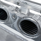 CSF Race X Gen 2 charge air cooler manifold in raw billet aluminum finish – superior heat dissipation for BMW turbo platforms
