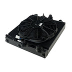 Black radiator with fan on a white background
