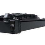 Close-up of a black metal bracket on a white background