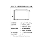 Technical drawing of a radiator with specifications on a white background