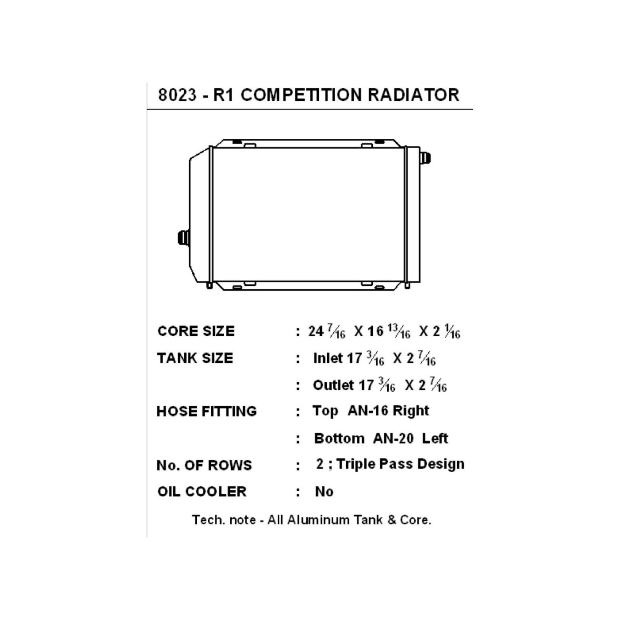 Technical drawing of a radiator with specifications on a white background